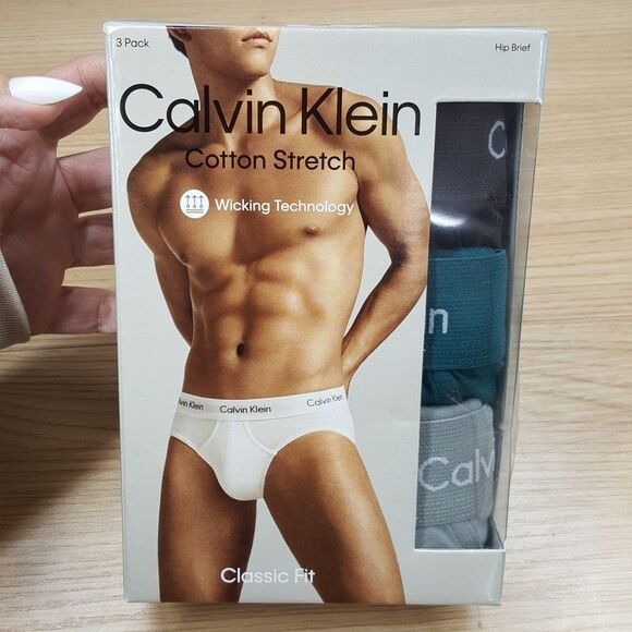 CALVIN KLEIN Hip Briefs Mens Medium Gray 3-Pack Classic Fit Wicking Stretch Logo - Picture 2 of 6